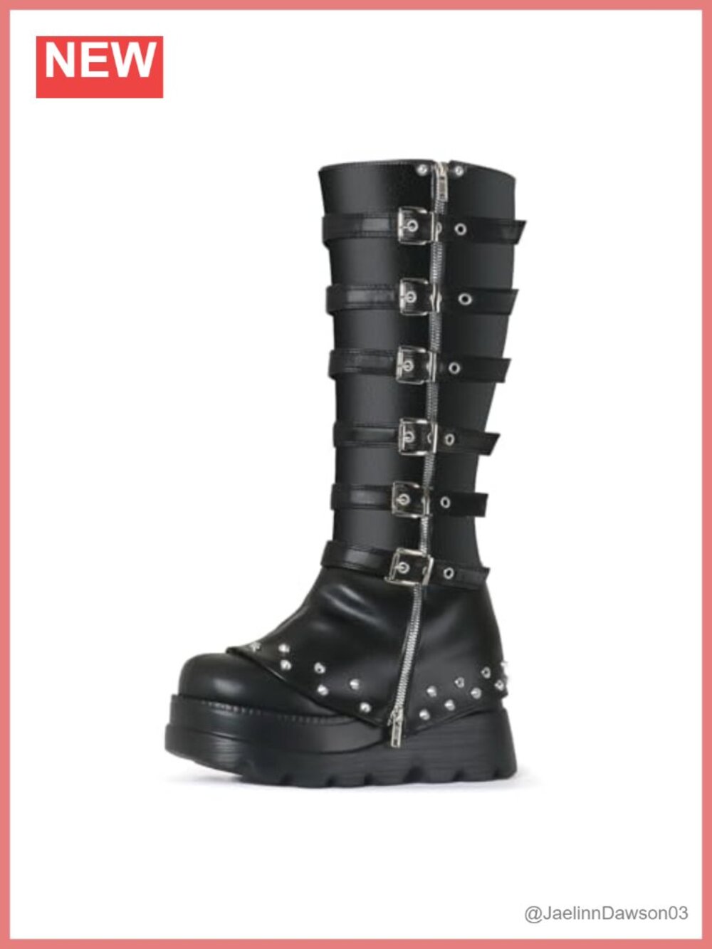 Knee High Goth Platform Boots Chunky Heel Vegan Leather Cosplay Punk Harness